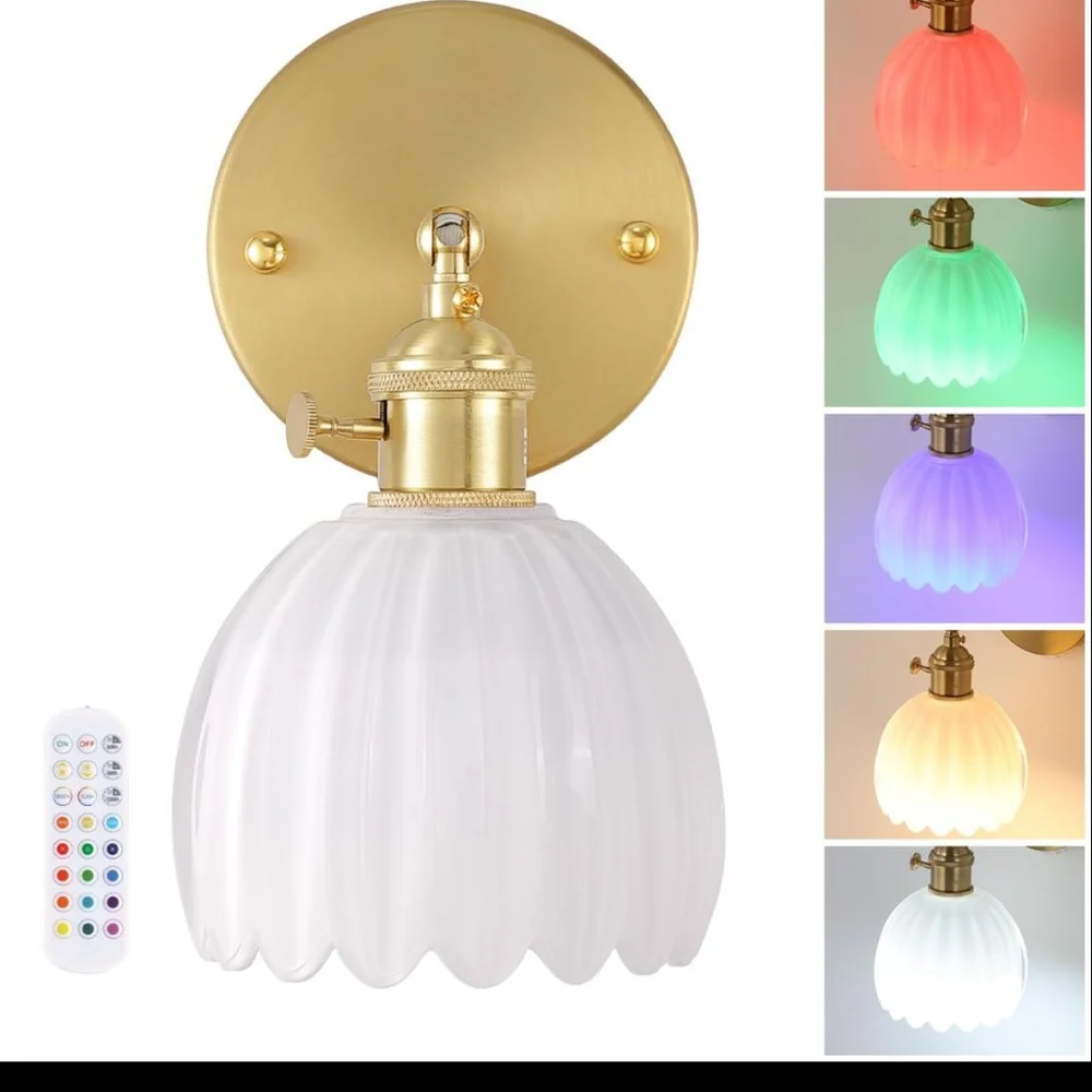 GM7183: Shenmoyl Vintage Battery Operated Wall Sconce with White Tulip Glass Lam